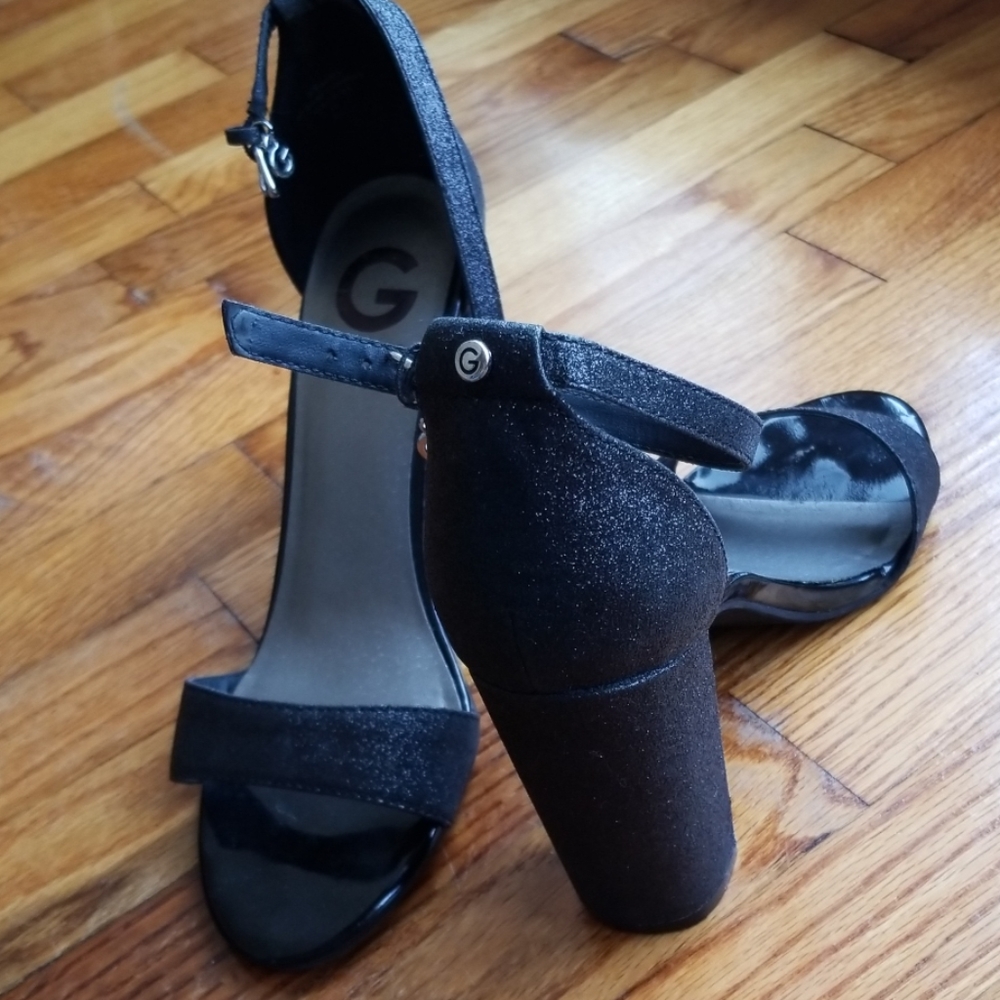 Black Glitter open toed Guess Heels